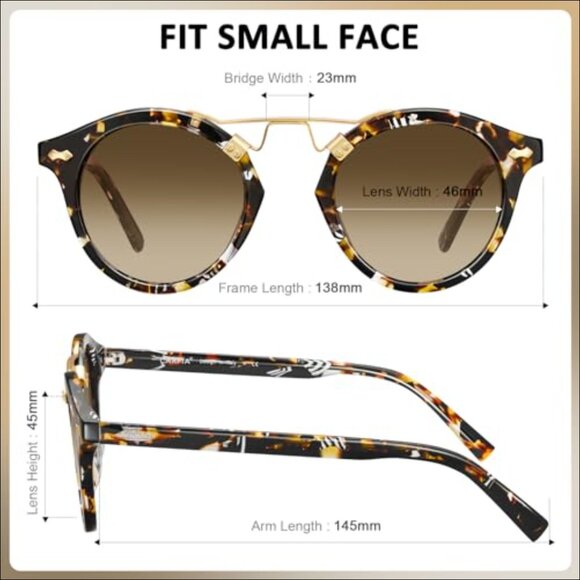 Acetate Polarized Sunglasses for Women Small Face Retro Round main image 5